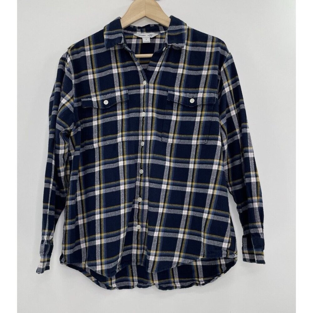 Old Navy Women’s Blue Yellow Plaid Boyfriend Shirt Size Medium Normcore